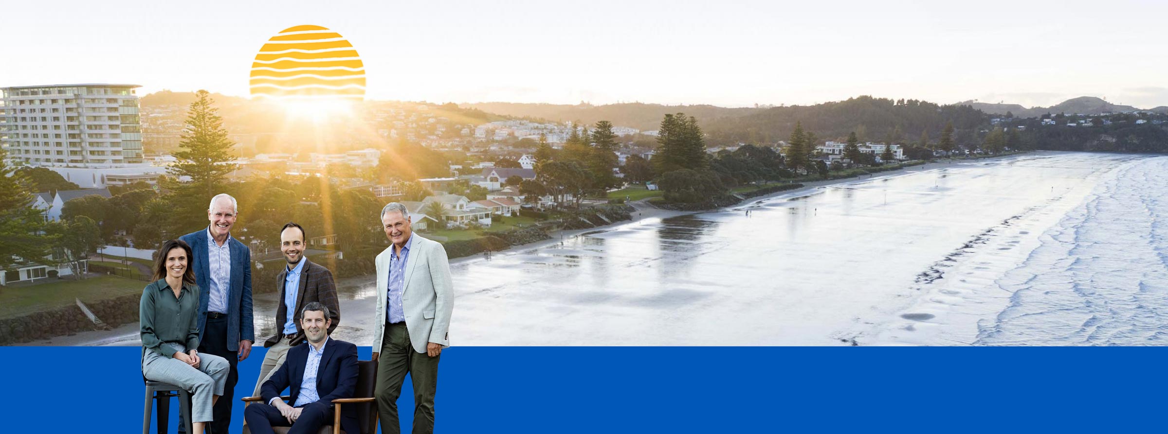 Panoramic landscape of Orewa beach with sunrise